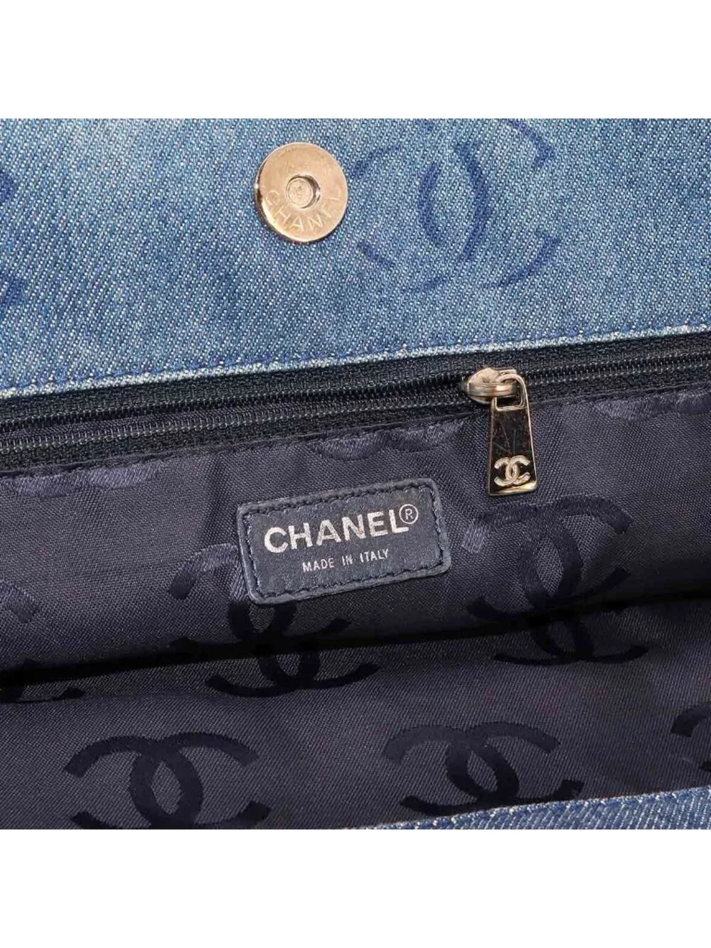 Chanel Plastic Chain Tote Bag Denim Blue Vintage Silver CC Logo